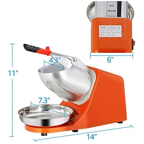  [아마존베스트]ZENY Ice Crushers Machine Electric Snow Cone Maker Stainless Steel Shaved Ice Machine 145lbs Per Hour (Orange)