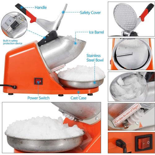  [아마존베스트]ZENY Ice Crushers Machine Electric Snow Cone Maker Stainless Steel Shaved Ice Machine 145lbs Per Hour (Orange)