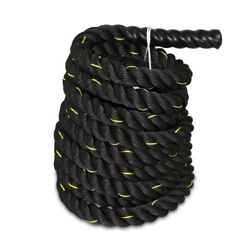  ZENY Heavy Duty Black 50 Ft Length X 1.5 Diam. Thick Poly Dacron Undulation Battling Workout Rope wGuard Sleeve for Strength Training Fitness Military Style Exercise