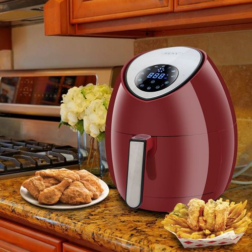  ZENY Burgundy 7-in-1 Touch Screen Control Electric Air Fryer 1500W, 3.7QT, 7 Presets, WRecipes & CookBook