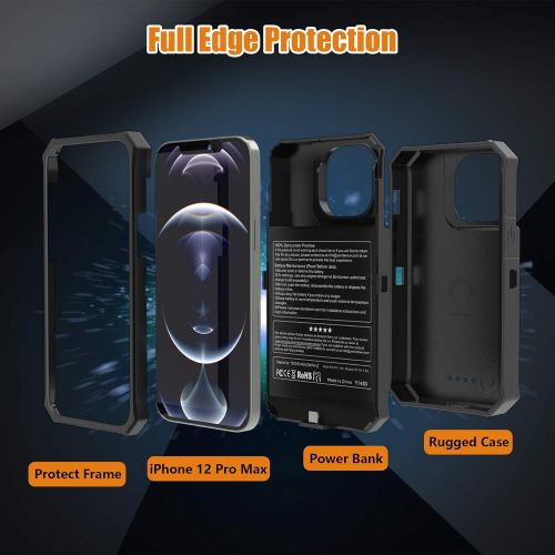  [아마존베스트]ZEROLEMON iPhone 12 Pro Max Battery Case 10000mAh, Wireless Charging & Lightning Headphone Supported, RuggedJuicer Extended Battery Charger Case for iPhone 12 Pro Max 6.7 2020 - Bl