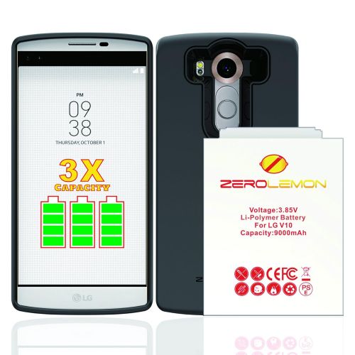  ZEROLEMON ZeroLemon LG V10 Extended Battery Case, ZeroLemon LG V10 9000mAh TriCell Extended Battery with Soft TPU Full Edge Protection Case  Black