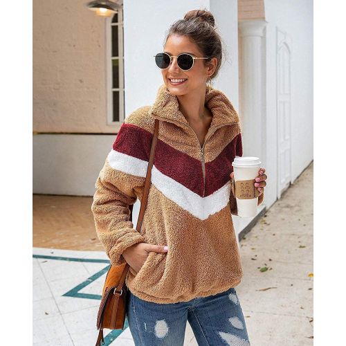  [아마존 핫딜] [아마존핫딜]ZESICA Womens Autumn Winter Long Sleeve Zipper Sherpa Fleece Sweatshirt Pullover Jacket Coat