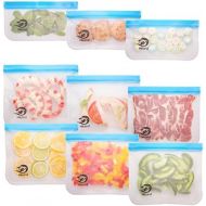 ZESSTI Reusable Storage Bags - 9 Pack BPA Free Freezer Food Container for Sous Vide Liquid Lunch Snack Sandwich Fruits Silicon Bag Zip Lock Size Gallon Large Silicone Plastic Conteiner