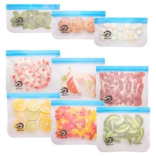  ZESSTI Reusable Storage Bags - 9 Pack BPA Free Freezer Food Container for Sous Vide Liquid Lunch Snack Sandwich Fruits Silicon Bag Zip Lock Size Gallon Large Silicone Plastic Conteiner