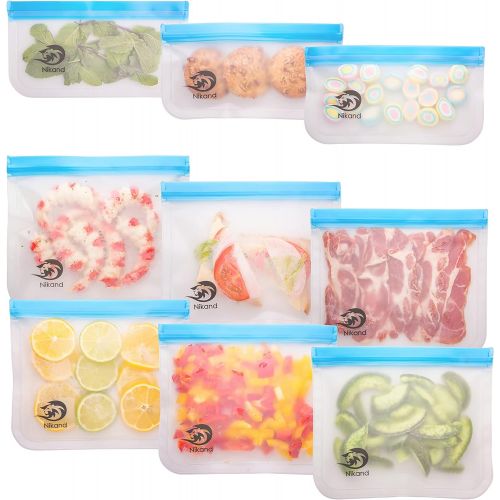  ZESSTI Reusable Storage Bags - 9 Pack BPA Free Freezer Food Container for Sous Vide Liquid Lunch Snack Sandwich Fruits Silicon Bag Zip Lock Size Gallon Large Silicone Plastic Conteiner