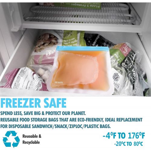  ZESSTI Reusable Silicone Food Storage Bags Large 50oz &2-30 | Reusable Container for Sous Vide Liquid Snack Sandwich Fruits Vegetables
