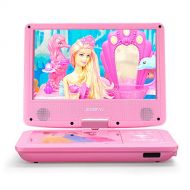 [아마존베스트]ZESTYI 9 Portable DVD Player for Kids with Car Headrest Mount Holder, Rechargeable Battery, Wall Charger, Car Charger, SD Card Slot, USB Port & Swivel Screen (Pink)
