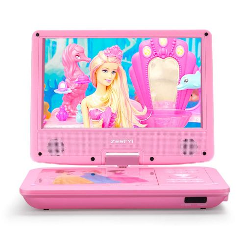  [아마존베스트]ZESTYI 9 Portable DVD Player for Kids with Car Headrest Mount Holder, Rechargeable Battery, Wall Charger, Car Charger, SD Card Slot, USB Port & Swivel Screen (Pink)