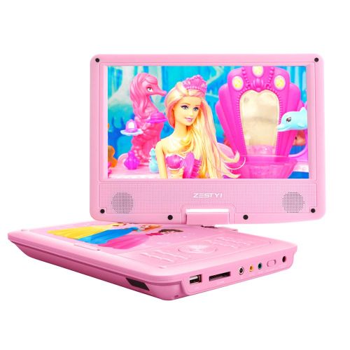  [아마존베스트]ZESTYI 9 Portable DVD Player for Kids with Car Headrest Mount Holder, Rechargeable Battery, Wall Charger, Car Charger, SD Card Slot, USB Port & Swivel Screen (Pink)