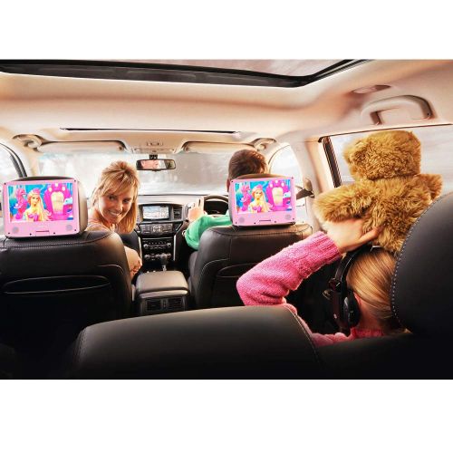  [아마존베스트]ZESTYI 9 Portable DVD Player for Kids with Car Headrest Mount Holder, Rechargeable Battery, Wall Charger, Car Charger, SD Card Slot, USB Port & Swivel Screen (Pink)