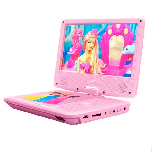  [아마존베스트]ZESTYI 9 Portable DVD Player for Kids with Car Headrest Mount Holder, Rechargeable Battery, Wall Charger, Car Charger, SD Card Slot, USB Port & Swivel Screen (Pink)