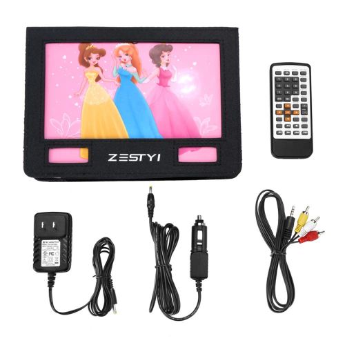 [아마존베스트]ZESTYI 9 Portable DVD Player for Kids with Car Headrest Mount Holder, Rechargeable Battery, Wall Charger, Car Charger, SD Card Slot, USB Port & Swivel Screen (Pink)