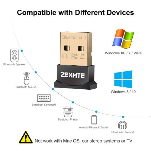  ZEXMTE Bluetooth USB Adapter CSR 4.0 USB Dongle Bluetooth Receiver Transfer Wireless Adapter for Laptop PC Support Windows 10/8/7/Vista/XP,Mouse and Keyboard,Headset