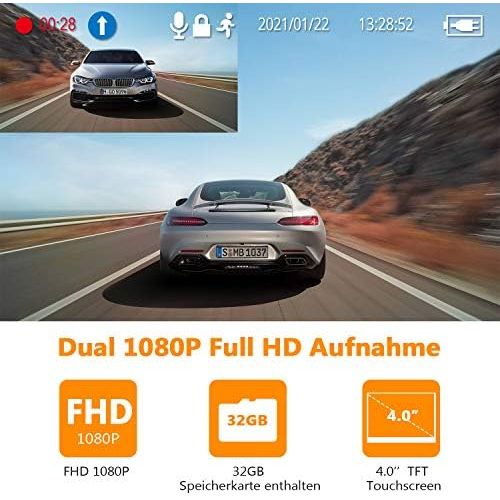  Z Edge Dual Dashcam Car Camera Ultra HD 1440P with Rear Camera Full HD 1080P Touch Screen 4.0 Inch Loop Recording WDR, G sensor, Motion Detection, Parking Surveillance, Incl. 32GB