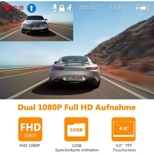  Z Edge Dual Dashcam Car Camera Ultra HD 1440P with Rear Camera Full HD 1080P Touch Screen 4.0 Inch Loop Recording WDR, G sensor, Motion Detection, Parking Surveillance, Incl. 32GB