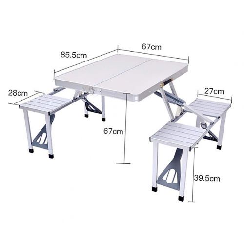  ZFF Folding Camping Table and Bench Set, Aluminium Portable Outdoor Picnic BBQ Garden,Hole for Parasol,Foldable Handle