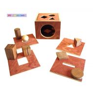 /ZGjouetsbois Concept of the Montessori object permanence, imbucare game NIDO wooden scalable, 7 shapes 5 plates, produced craft box