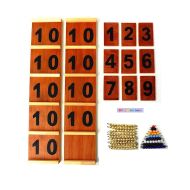 ZGjouetsbois Seguin table math Montessori material I choose set pearls from 10 Golden or orange, vocabulary and numbering, handmade