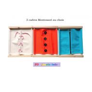 ZGjouetsbois LOT 3 frames dressing Montessori practical life, materials, wood and colorful 100% cotton fabric, accessory to choose from, made hand