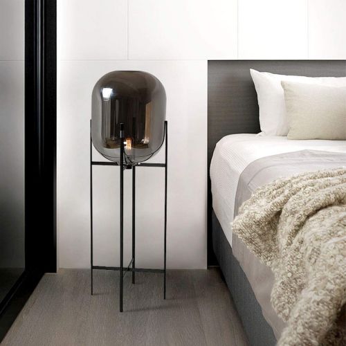  ZH Floor Lamps Floor Lamp Nordic Creative Glass Lampshade Foot Switch E27 Light Source Iron Living Room Simple Bedroom Villa Study Room Decoration Floor Lamp (Color : Smoke Gray)