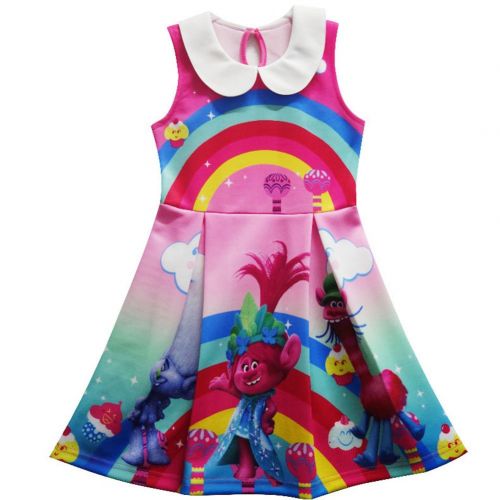  ZHBNN Trolls Little Girls Printed Princess Dress Cartoon Party Dress