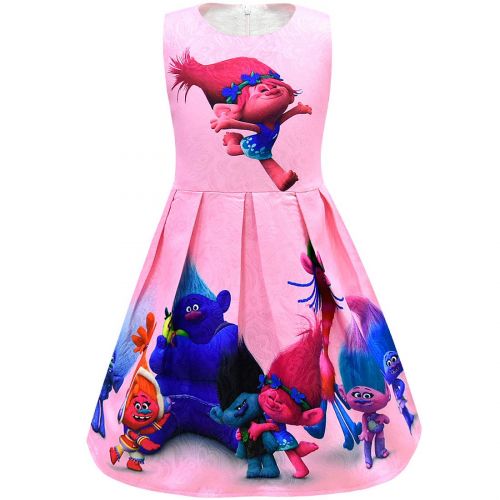  ZHBNN Trolls Little Girls Printed Princess Dress Cartoon Party Dress