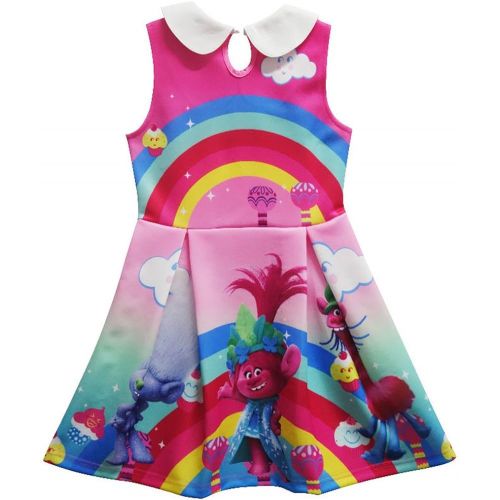  ZHBNN Trolls Little Girls Printed Princess Dress Cartoon Party Dress