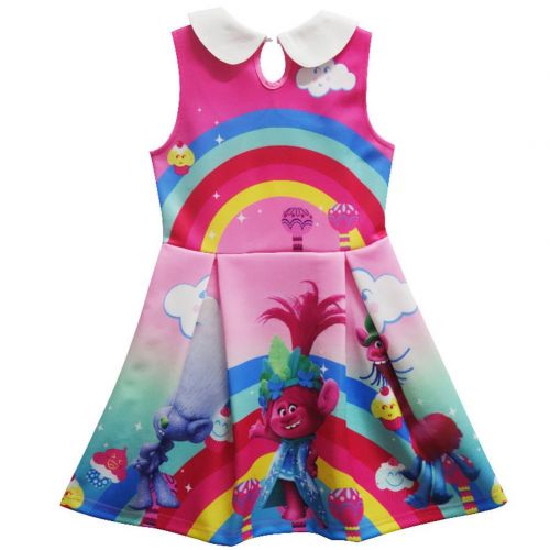  ZHBNN Trolls Little Girls Printed Princess Dress Cartoon Party Dress