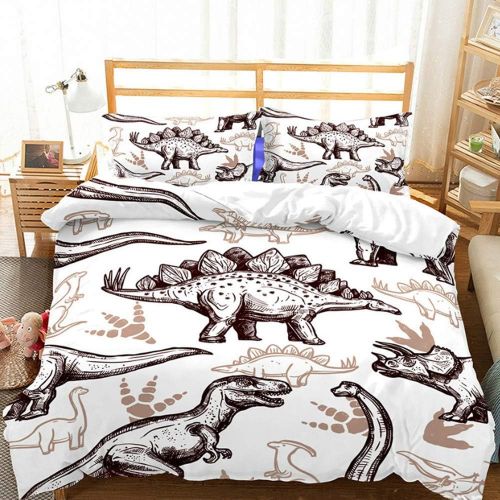  ZHH E-COMMERCE ZHH Dinosaur Duvet Cover Sets Kids Bedding Set Ultra Soft Hypoallergenic Microfiber 3D Cartoon Pattern Boys Childrens Quilt Cover Bedding Set, 1 Duvet Cover + 2 Pillowcases(Full Si