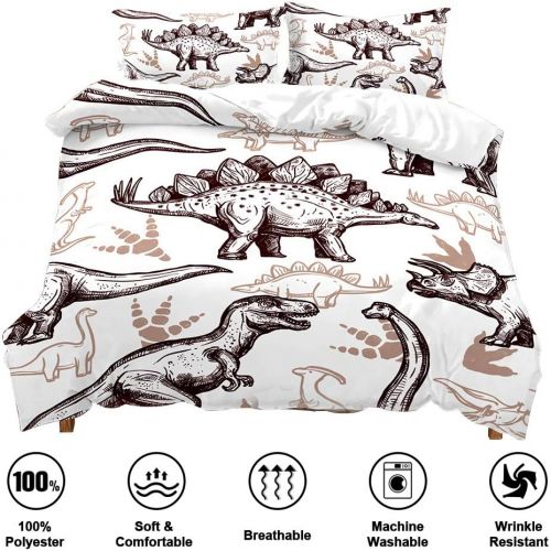  ZHH E-COMMERCE ZHH Dinosaur Duvet Cover Sets Kids Bedding Set Ultra Soft Hypoallergenic Microfiber 3D Cartoon Pattern Boys Childrens Quilt Cover Bedding Set, 1 Duvet Cover + 2 Pillowcases(Full Si