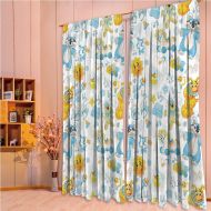 ZHICASSIESOPHIER Finel Kids Curtains for Living Room Bedroom Window Curtains Baby Room Lovely Children Curtains Drapes,Happy Sun Raccoon in Pyjamas Blue Hats and Pacifier 108Wx63L