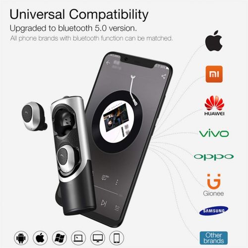  ZHJ-Bluetooth earphone Bluetooth Earbuds Wireless Bluetooth Headset Binaural Mini Invisible Sports Running Earbuds Long Standby - Black Silver