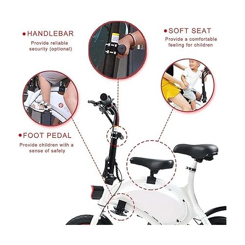  Set of Children Saddle Seat Foot Pedals,Bike Children Front Mounted Saddle Seat with Seat Cover Combo Pack,Bicycle Saddle Designed for F -Wheel DYU Electric Bike Foot