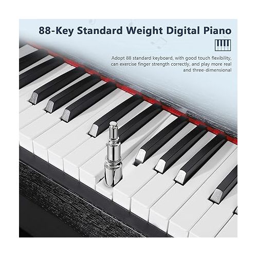  ZHRUNS Digital Piano 88 Key Full-Size Weighted Keyboard Piano,MP3 Function, Remote Control, Power Supply, 3 Pedals, MIDI/Headphone/Audio Output Feature, Suitable for Beginners/Adults