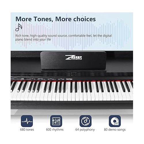  ZHRUNS Digital Piano 88 Key Full-Size Weighted Keyboard Piano,MP3 Function, Remote Control, Power Supply, 3 Pedals, MIDI/Headphone/Audio Output Feature, Suitable for Beginners/Adults