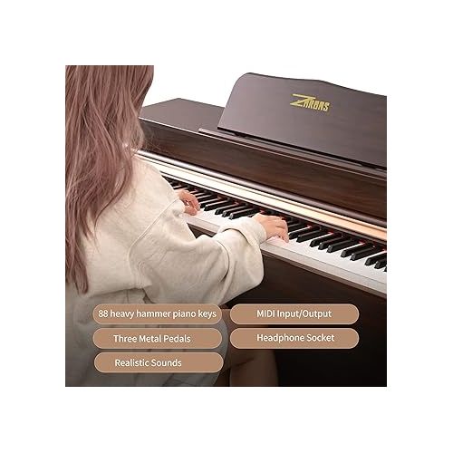  ZHRUNS Digital Piano, 88 Key Full Weighted Keyboard Piano,Professional Acoustic Heavy Hammer Keyboard Electric Piano, Sustain Pedal,USB MIDI Connecting Audio Output ZR-903
