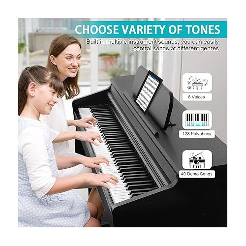  ZHRUNS Digital Piano,88 Heavy Hammer Piano Keys with Touch Response Electric Keyboard Piano/Music Stand+Power Adapter+3 Metal Pedals+Instruction Book,Headphone Jack/MIDI Input/Outputp (Black)