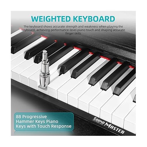  ZHRUNS Digital Piano,88 Heavy Hammer Piano Keys with Touch Response Electric Keyboard Piano/Music Stand+Power Adapter+3 Metal Pedals+Instruction Book,Headphone Jack/MIDI Input/Outputp (Black)