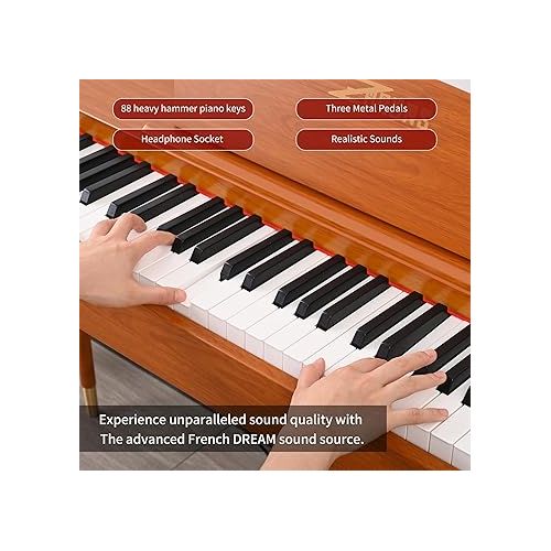  ZHRUNS Digital Piano 88 Key Weighted Keyboard, Full-size Electric Piano for Beginners, with Sheet Music Stand, Triple Pedal, Power Adapter, Supports USB-MIDI Connecting