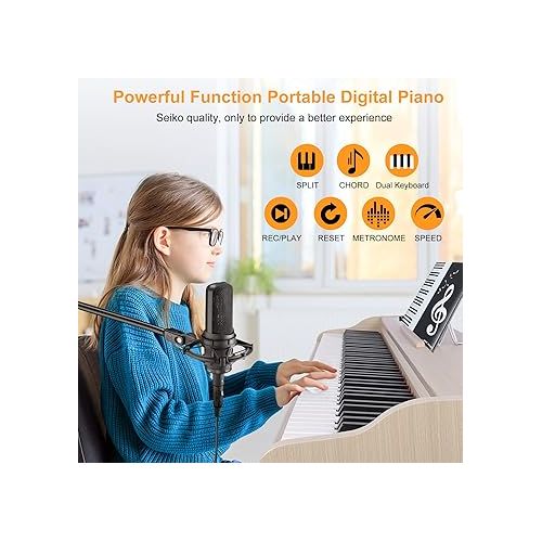  ZHRUNS Digital Piano,88 key Weighted Keyboard Piano,Heavy Hammer Keyboard Sustain Pedal, Power Supply,USB Connecting and Audio Input/Output for Beginner & Professional