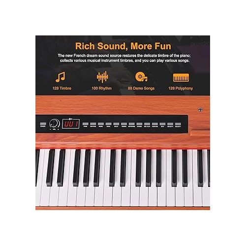  ZHRUNS Digital Piano,88 key Full Weighted Keyboard Piano,Heavy Hammer Keyboard Sustain Pedal, Power Supply, USB Connecting and Audio Input/Output for Beginner & Professional