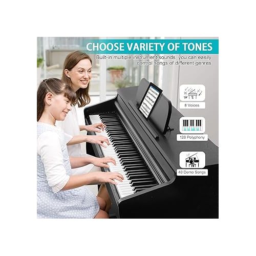  ZHRUNS 88 Keys Electric Weighted Action Piano for Beginner,Digital Keyboard Piano and Multi-Functional with Furniture Stand,3 Pedals,Power Adapter(Black）