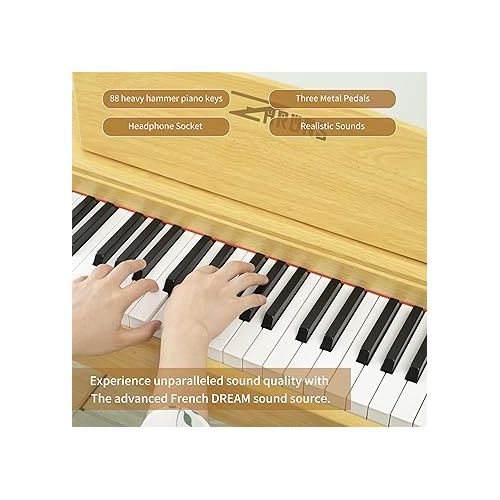  ZHRUNS Digital Piano 88 Key Wooden Heavy Hammer Piano Keyboard, Full-size Weighted Keyboard Electric Piano for Beginners, Sheet Music Stand, Triple Pedal, Power Adapter, Supports USB-MIDI Connecting