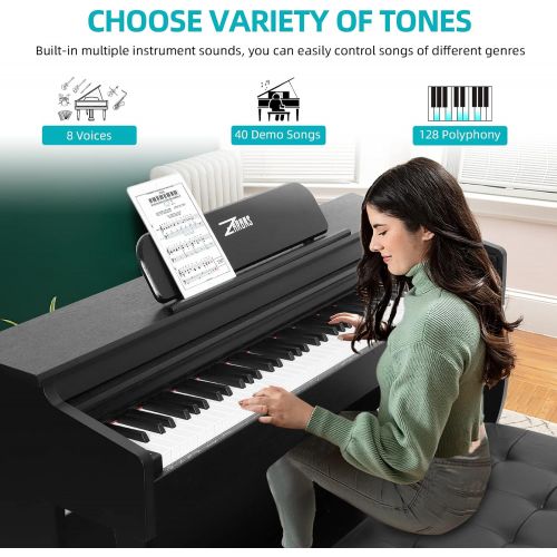  [아마존베스트]ZHRUNS Digital Piano,88 Heavy Hammer Piano Keys with Touch Response Electric Keyboard Piano/Music Stand+Power Adapter+3 Metal Pedals+Instruction Book,Headphone Jack/MIDI Input/Outp