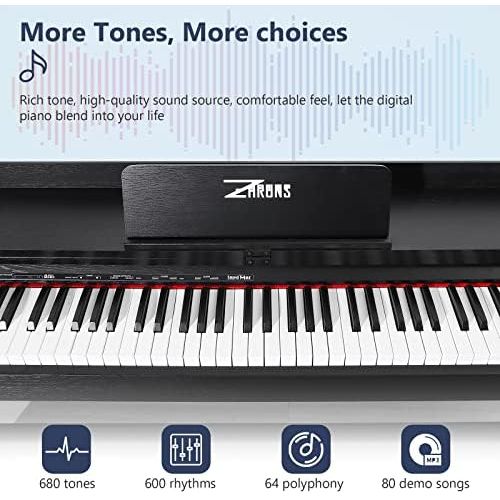  [아마존베스트]ZHRUNS 88 Key Weighted Digital Piano /MP3 Function, Remote Control, Power Supply, 3 Pedals, Instruction Book, MIDI/Headphone/Audio Output Feature, Suit for Kids, Teen, Adult