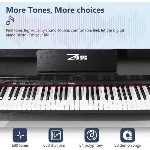  [아마존베스트]ZHRUNS 88 Key Weighted Digital Piano /MP3 Function, Remote Control, Power Supply, 3 Pedals, Instruction Book, MIDI/Headphone/Audio Output Feature, Suit for Kids, Teen, Adult