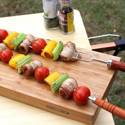  ZHYY 7Pcs Camping Portable Kitchen Safety Wooden Handle Barbecue Skewers Picnic Tools Needle Stainless Steel BBQ Fork Set Outdoor