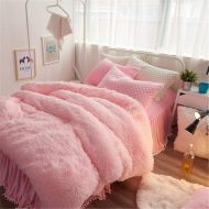 ZI TENG Shaggy Plush Duvet Cover 3PC Warm Thick Coral Fleece Princess Bedding Set Solid Winter Faux Fur for Girls Ultra Soft Plush Duvet Cover 3PC Including 1Duvet Cover,2Pillowcas