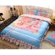 ZI TENG Girl Court Princess Bedding Set Pink Cartoon Princess Duvet Cover Set Children Favorite Gorgeous Bed Set Twin Full Size 4PC (1Duvet Cover /1Bedskirt /2Pillowcases)